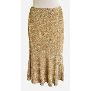 LAFAYETTE 148 Wm 8 HAND-BEADED GOLD SPARKLING LACE LINED TRUMPET SKIRT NEW/TAG